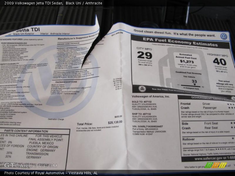 Black Uni / Anthracite 2009 Volkswagen Jetta TDI Sedan