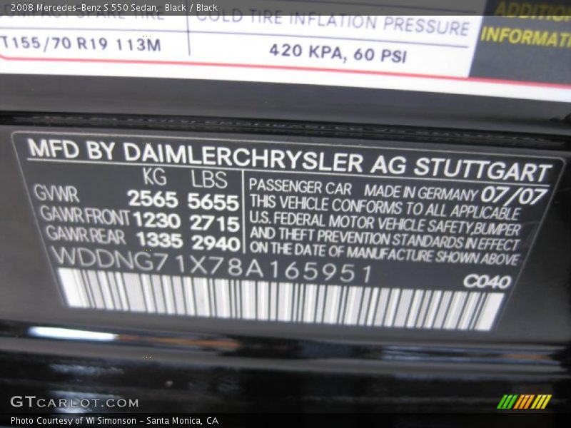 Black / Black 2008 Mercedes-Benz S 550 Sedan