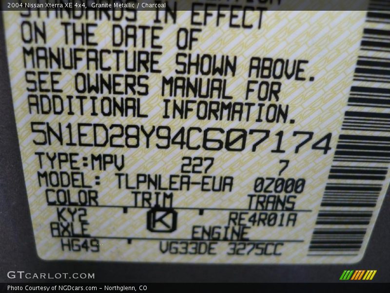 Granite Metallic / Charcoal 2004 Nissan Xterra XE 4x4
