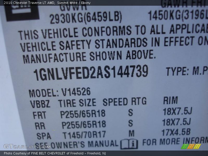 Summit White / Ebony 2010 Chevrolet Traverse LT AWD