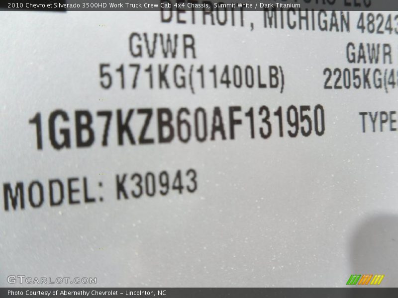 Summit White / Dark Titanium 2010 Chevrolet Silverado 3500HD Work Truck Crew Cab 4x4 Chassis