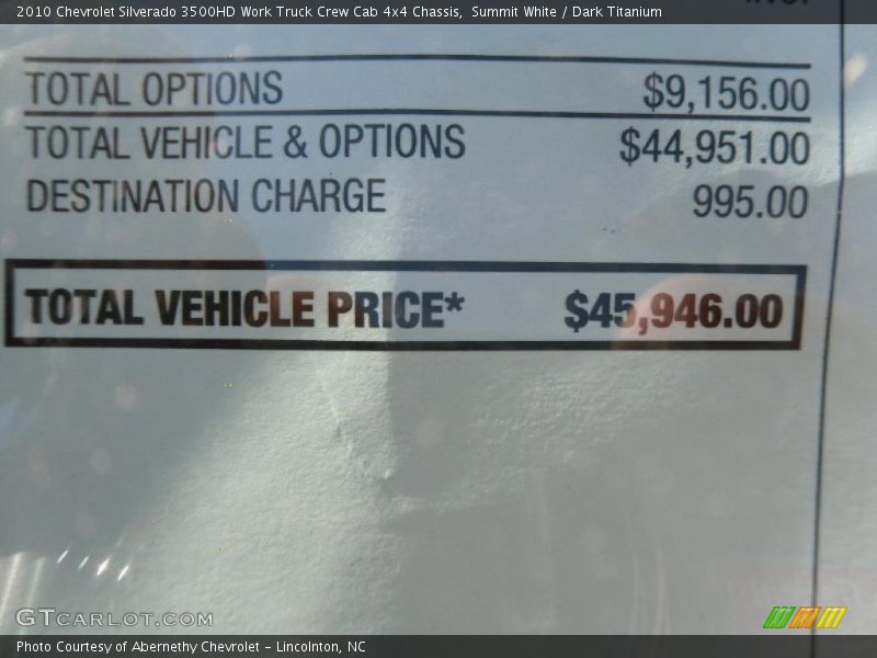 Summit White / Dark Titanium 2010 Chevrolet Silverado 3500HD Work Truck Crew Cab 4x4 Chassis
