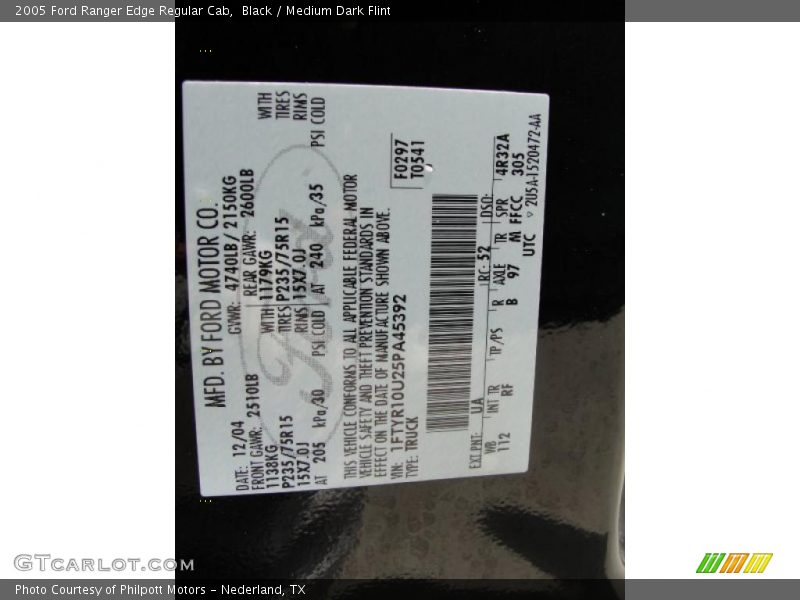 Black / Medium Dark Flint 2005 Ford Ranger Edge Regular Cab