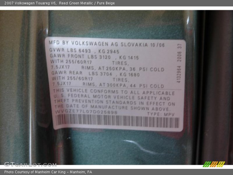 Reed Green Metallic / Pure Beige 2007 Volkswagen Touareg V6