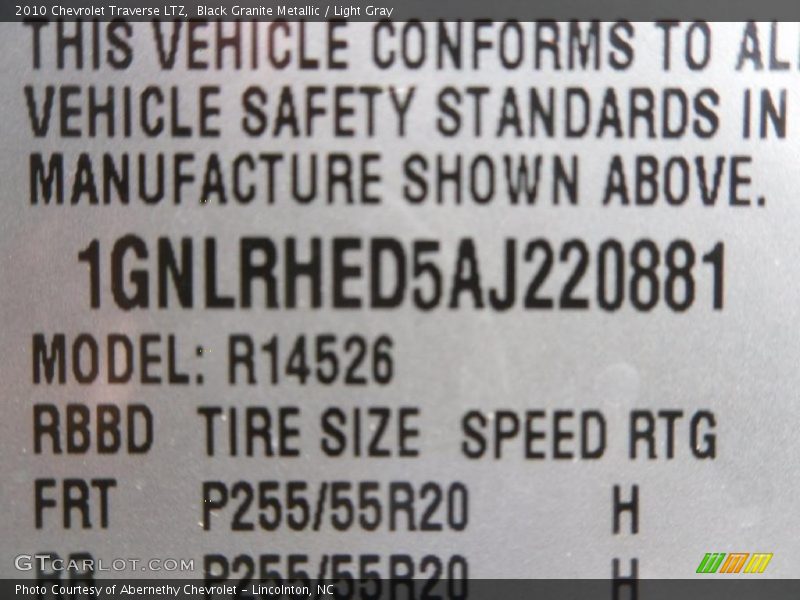 Black Granite Metallic / Light Gray 2010 Chevrolet Traverse LTZ
