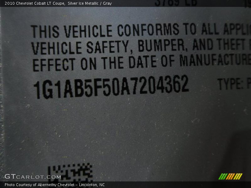 Silver Ice Metallic / Gray 2010 Chevrolet Cobalt LT Coupe