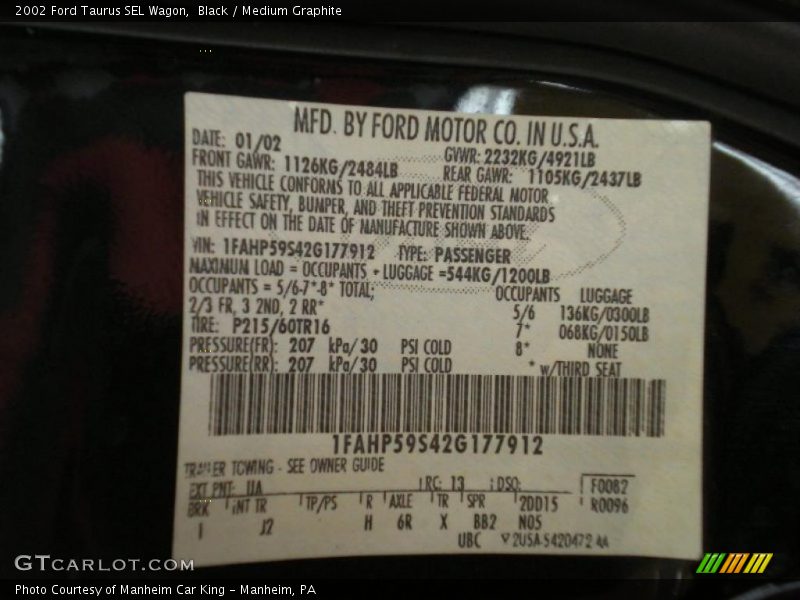 Black / Medium Graphite 2002 Ford Taurus SEL Wagon