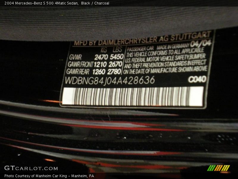 Black / Charcoal 2004 Mercedes-Benz S 500 4Matic Sedan