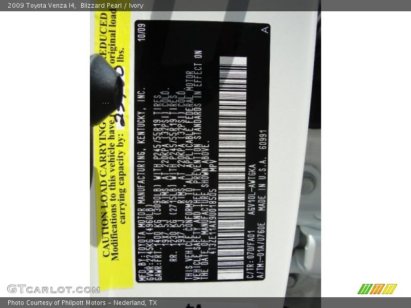 Blizzard Pearl / Ivory 2009 Toyota Venza I4