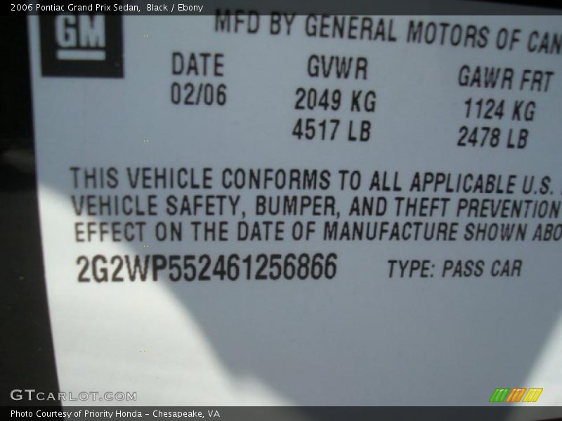 Black / Ebony 2006 Pontiac Grand Prix Sedan