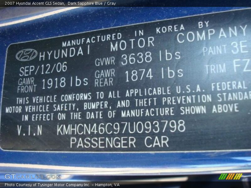 Dark Sapphire Blue / Gray 2007 Hyundai Accent GLS Sedan