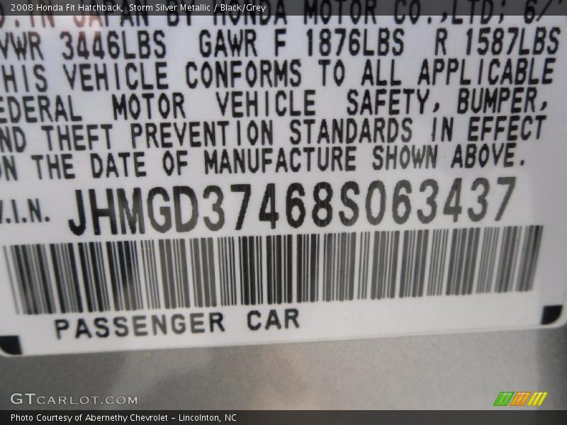 Storm Silver Metallic / Black/Grey 2008 Honda Fit Hatchback