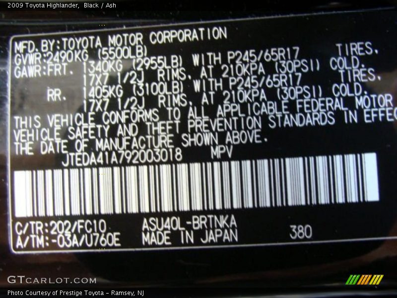 Black / Ash 2009 Toyota Highlander