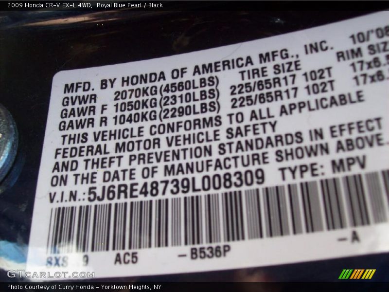 Royal Blue Pearl / Black 2009 Honda CR-V EX-L 4WD