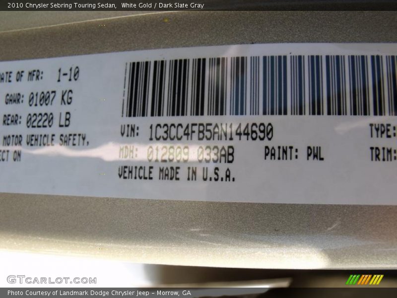 White Gold / Dark Slate Gray 2010 Chrysler Sebring Touring Sedan