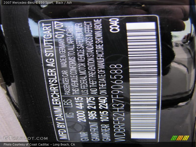 Black / Ash 2007 Mercedes-Benz C 230 Sport