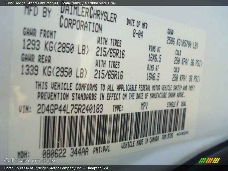 Stone White / Medium Slate Gray 2005 Dodge Grand Caravan SXT