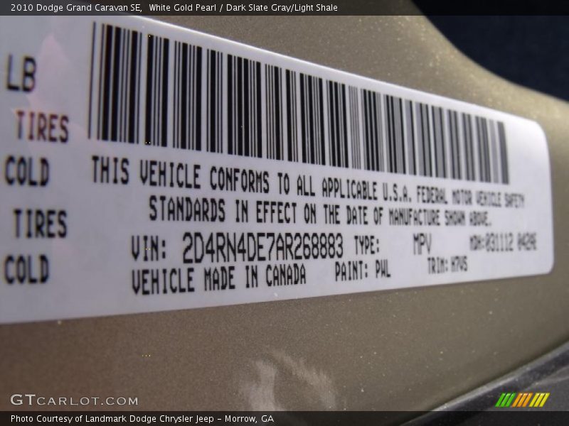 White Gold Pearl / Dark Slate Gray/Light Shale 2010 Dodge Grand Caravan SE