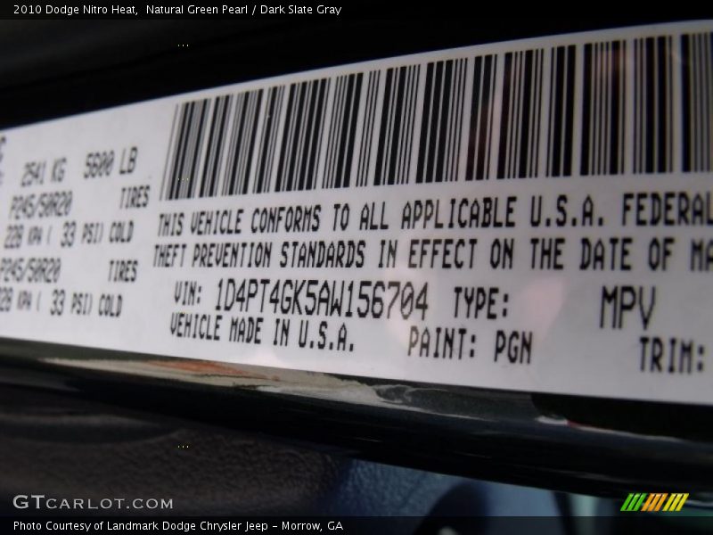 Natural Green Pearl / Dark Slate Gray 2010 Dodge Nitro Heat