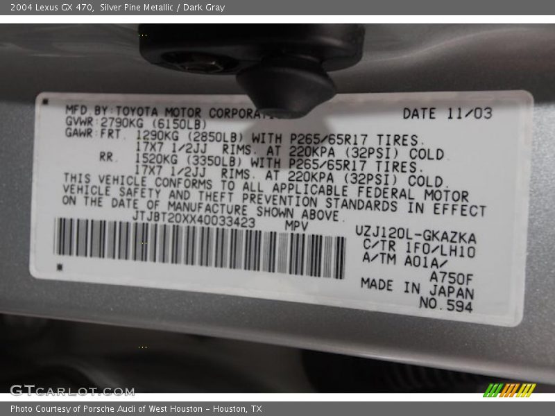 Silver Pine Metallic / Dark Gray 2004 Lexus GX 470