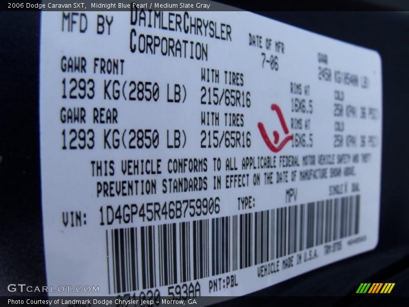 Midnight Blue Pearl / Medium Slate Gray 2006 Dodge Caravan SXT