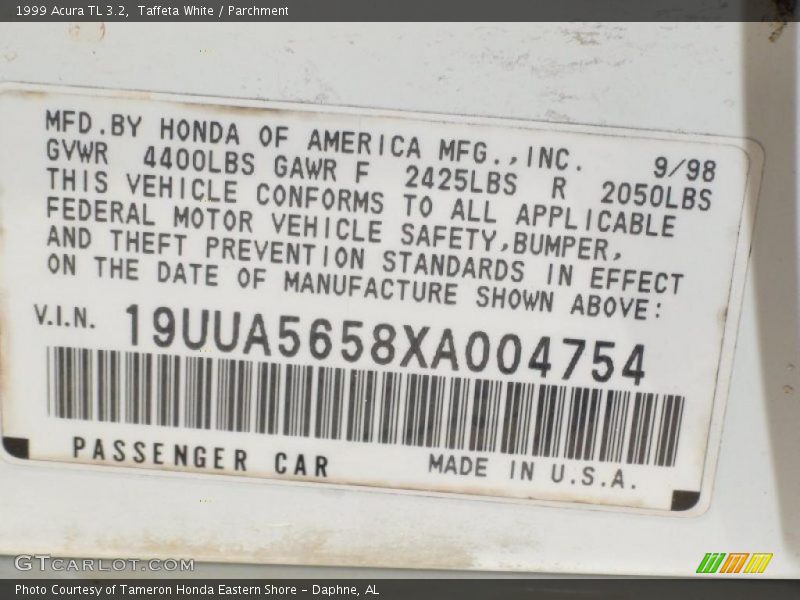 Taffeta White / Parchment 1999 Acura TL 3.2
