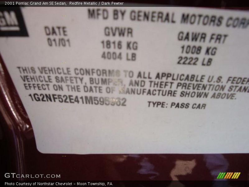 Redfire Metallic / Dark Pewter 2001 Pontiac Grand Am SE Sedan