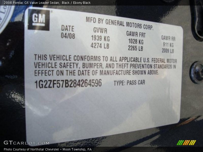 Black / Ebony Black 2008 Pontiac G6 Value Leader Sedan