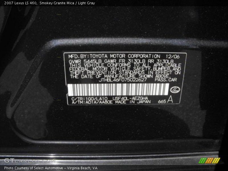 Smokey Granite Mica / Light Gray 2007 Lexus LS 460