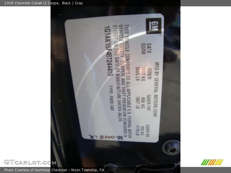 Black / Gray 2008 Chevrolet Cobalt LS Coupe