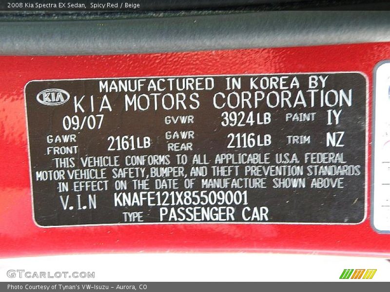 Spicy Red / Beige 2008 Kia Spectra EX Sedan