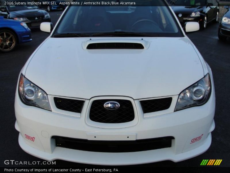 Aspen White / Anthracite Black/Blue Alcantara 2006 Subaru Impreza WRX STi