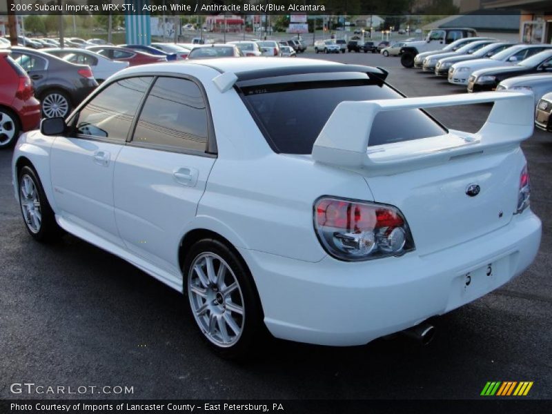 Aspen White / Anthracite Black/Blue Alcantara 2006 Subaru Impreza WRX STi