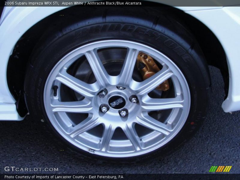 Aspen White / Anthracite Black/Blue Alcantara 2006 Subaru Impreza WRX STi