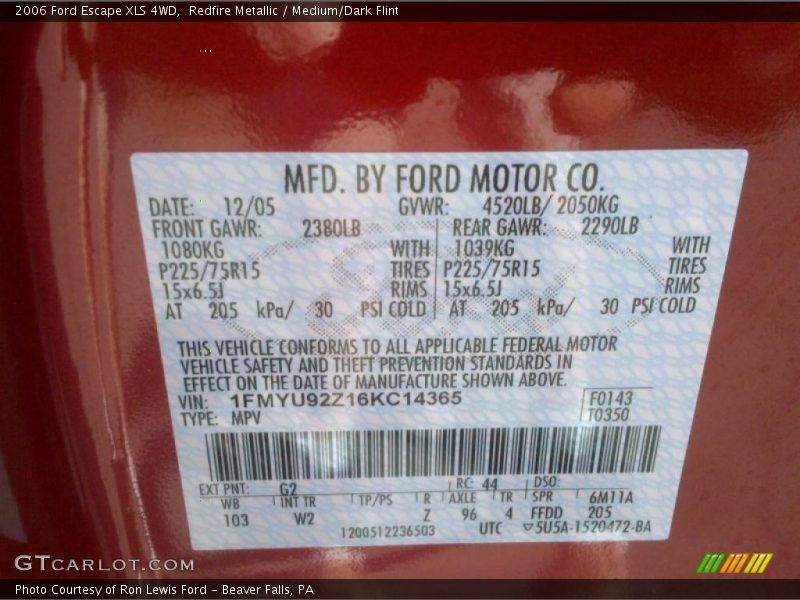 Redfire Metallic / Medium/Dark Flint 2006 Ford Escape XLS 4WD