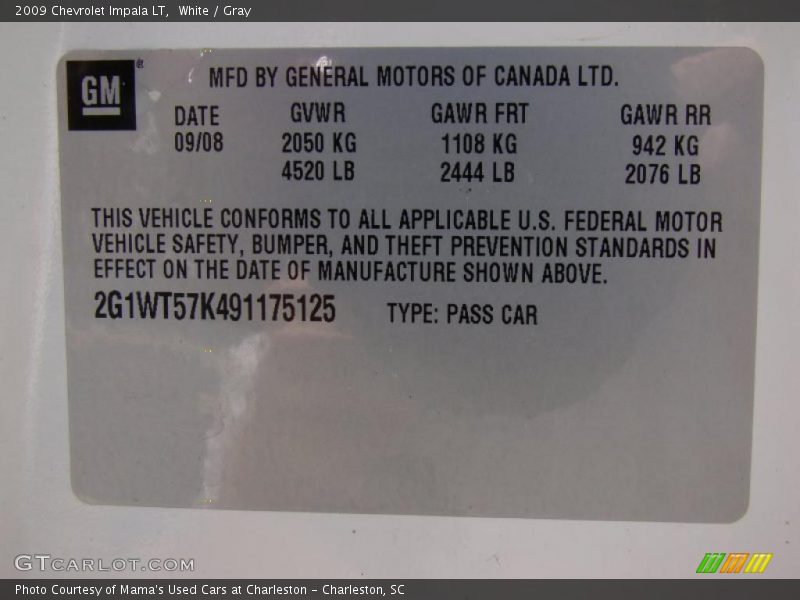 White / Gray 2009 Chevrolet Impala LT