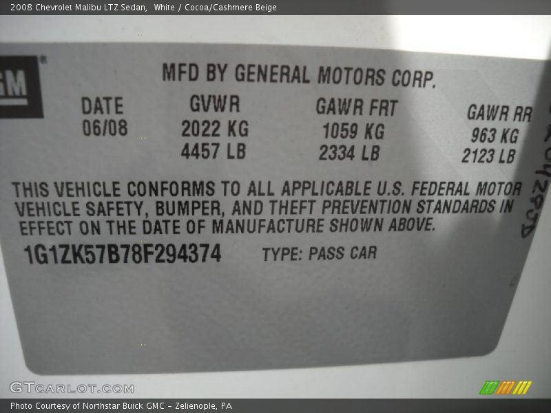 White / Cocoa/Cashmere Beige 2008 Chevrolet Malibu LTZ Sedan