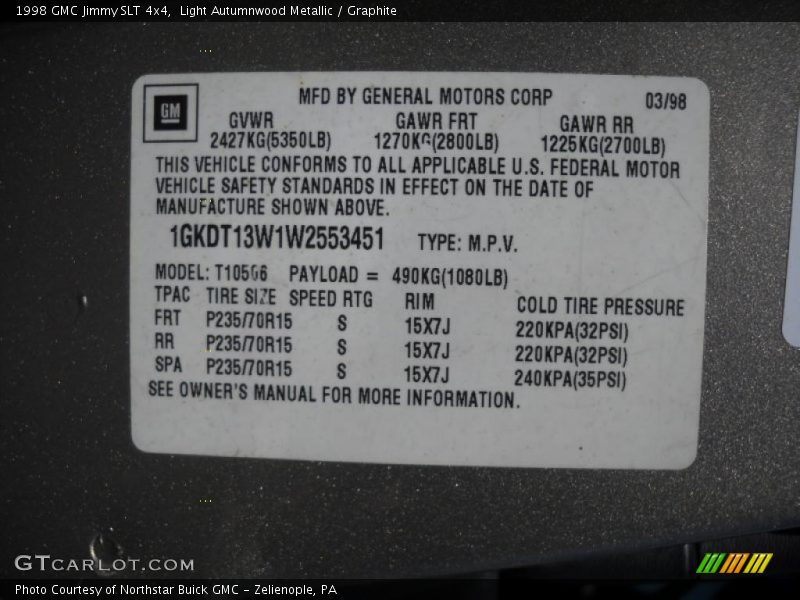 Light Autumnwood Metallic / Graphite 1998 GMC Jimmy SLT 4x4