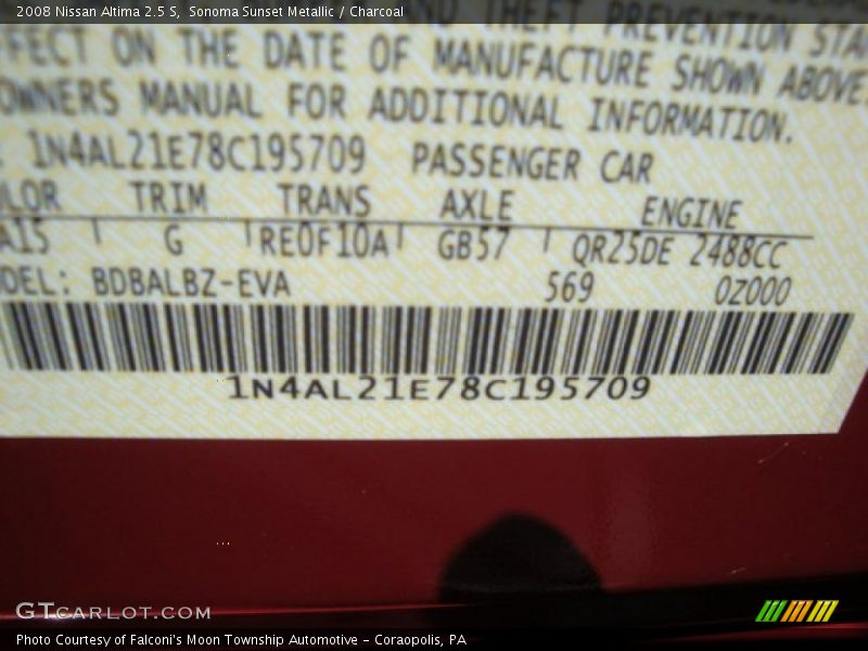 Sonoma Sunset Metallic / Charcoal 2008 Nissan Altima 2.5 S