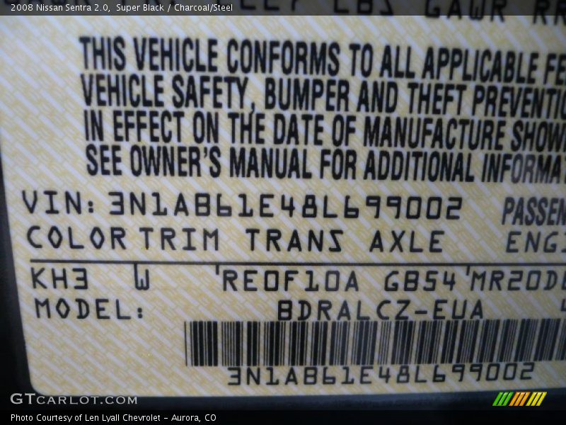 Super Black / Charcoal/Steel 2008 Nissan Sentra 2.0