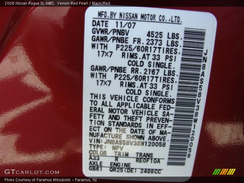 Venom Red Pearl / Black/Red 2008 Nissan Rogue SL AWD