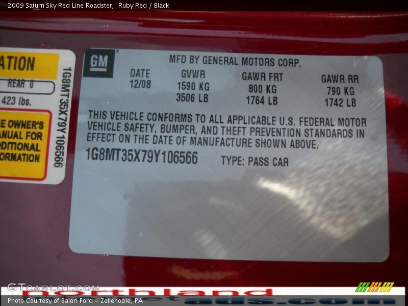 Ruby Red / Black 2009 Saturn Sky Red Line Roadster