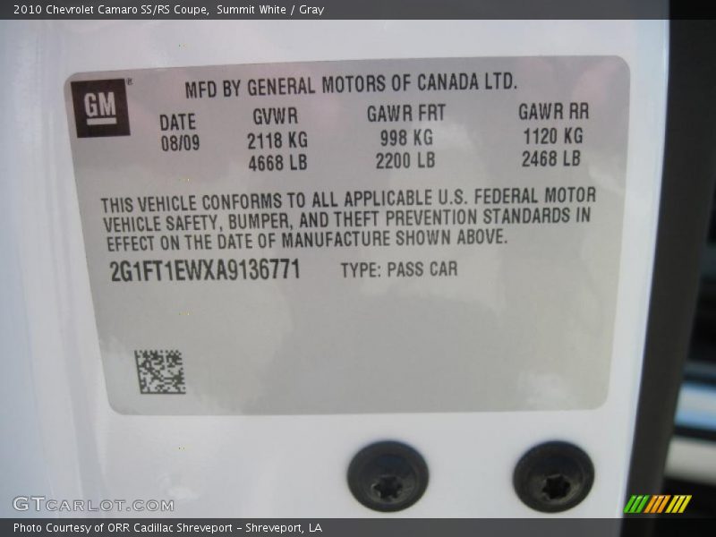 Summit White / Gray 2010 Chevrolet Camaro SS/RS Coupe