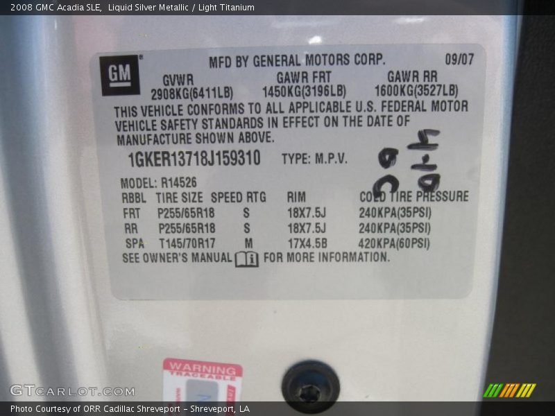 Liquid Silver Metallic / Light Titanium 2008 GMC Acadia SLE