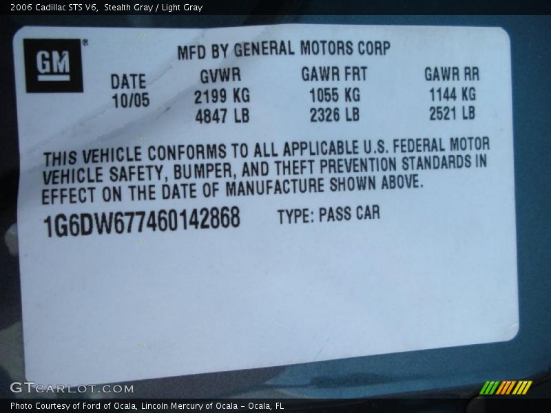 Stealth Gray / Light Gray 2006 Cadillac STS V6