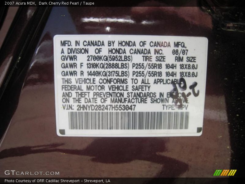 Dark Cherry Red Pearl / Taupe 2007 Acura MDX
