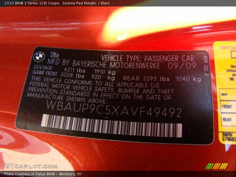 Sedona Red Metallic / Black 2010 BMW 1 Series 128i Coupe