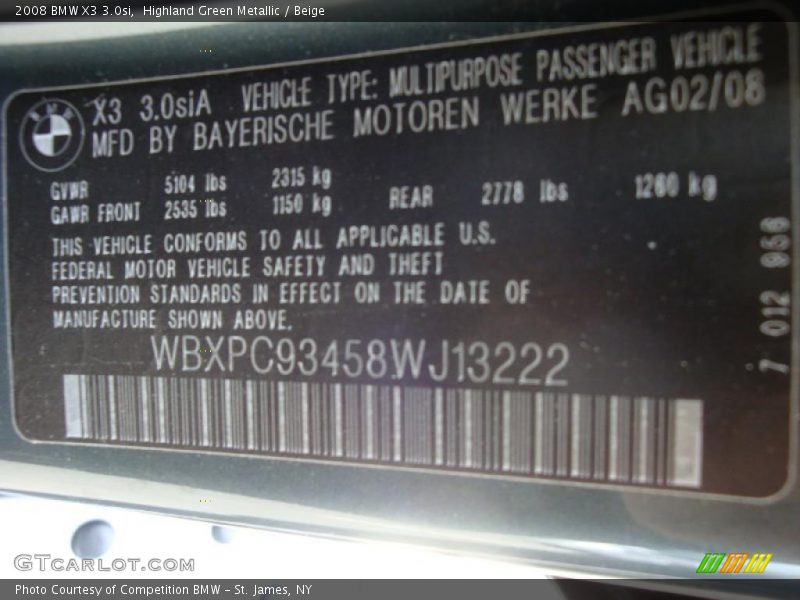 Highland Green Metallic / Beige 2008 BMW X3 3.0si