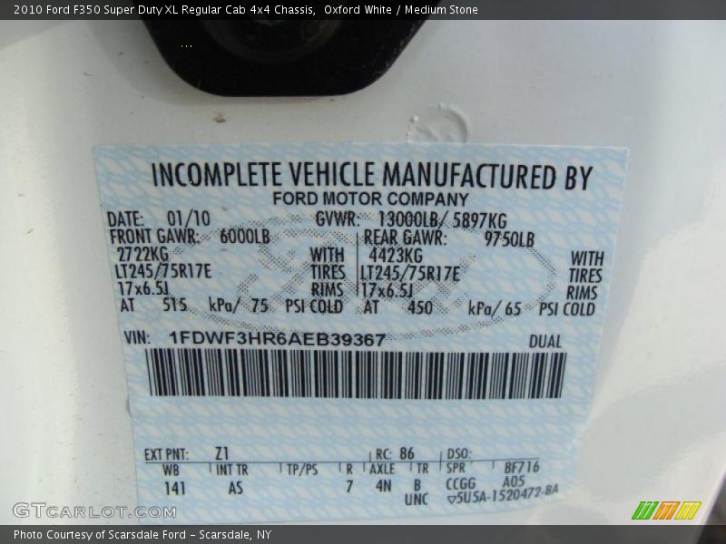 Oxford White / Medium Stone 2010 Ford F350 Super Duty XL Regular Cab 4x4 Chassis
