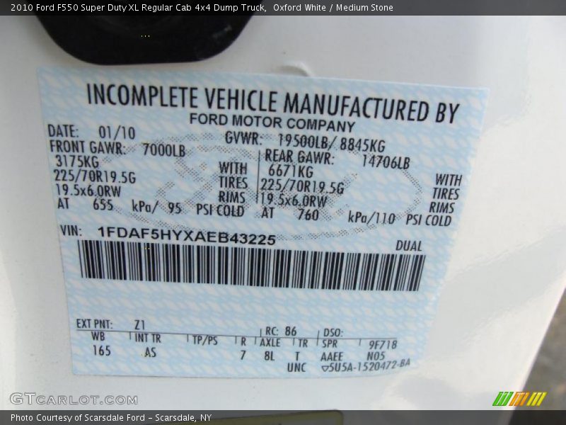 Oxford White / Medium Stone 2010 Ford F550 Super Duty XL Regular Cab 4x4 Dump Truck